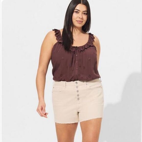 Torrid Eyelet Ruffle Tie Front Tank Top - Picture 2 of 6